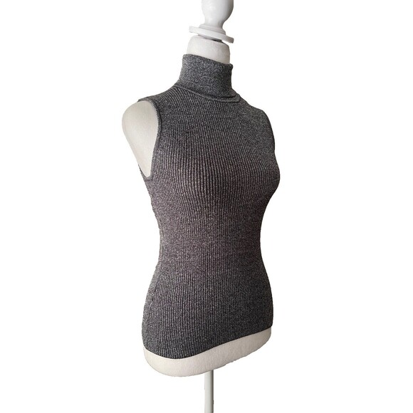 Vintage Y2K Turtleneck Tank Sz S Metallic Gunmetal Cybercore Rave Edgy Glam NWT - Picture 5 of 11
